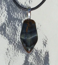 Blue Tigers Eye Free Form Stone Crystal Pendant Necklace
