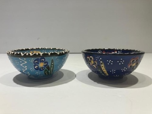 Set of 2 Turkish Handmade Pottery Bowl Trinket Wish Dish Hand Painted - Picture 9 of 11