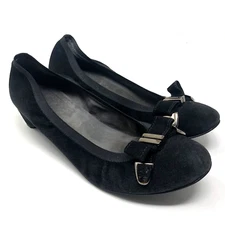 Stuart Weitzman Low Heel Suede Womens 8 8.5 Black Bow Slip On