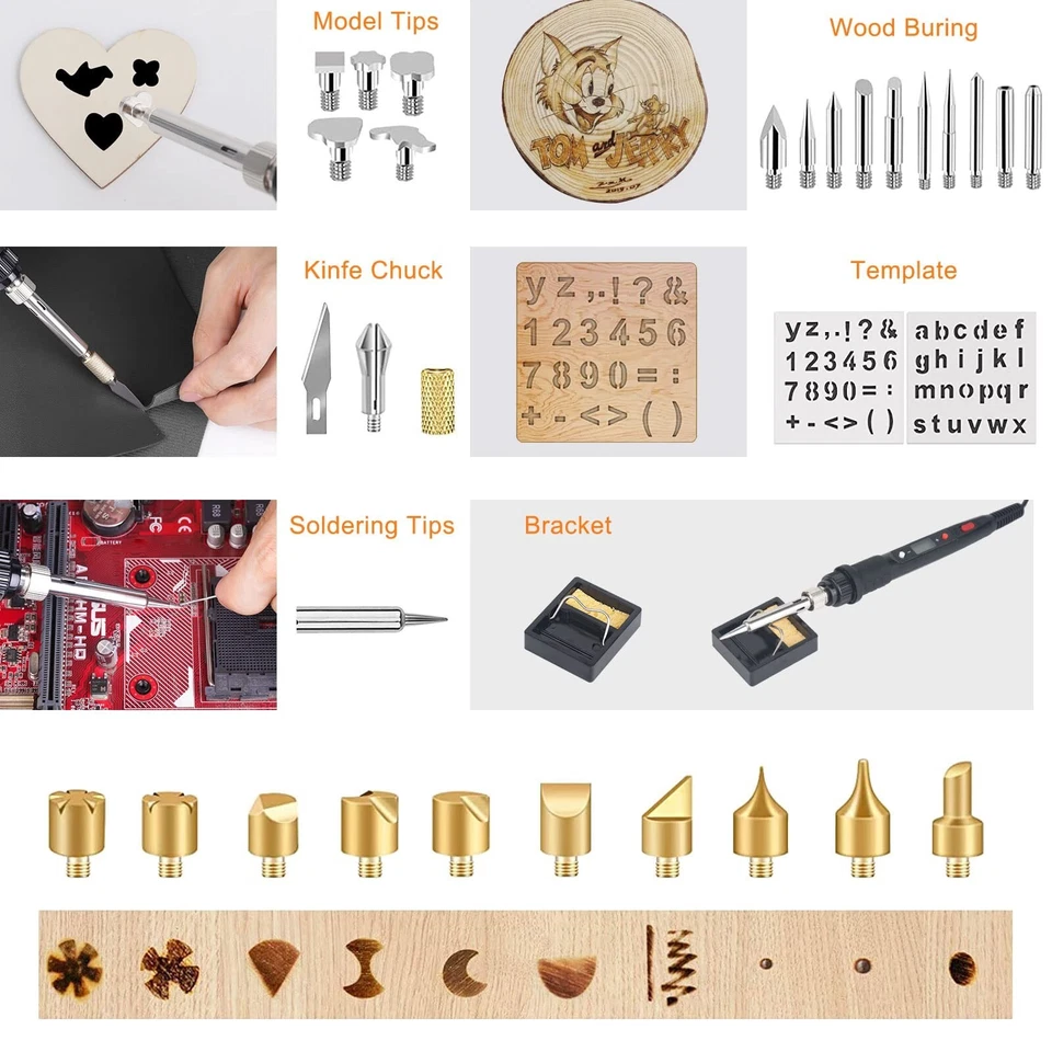 Kit Pirografo Saldatore Legno 80W Display LCD Temperatura Regolabile 180-480°C - Immagine 3 di 4