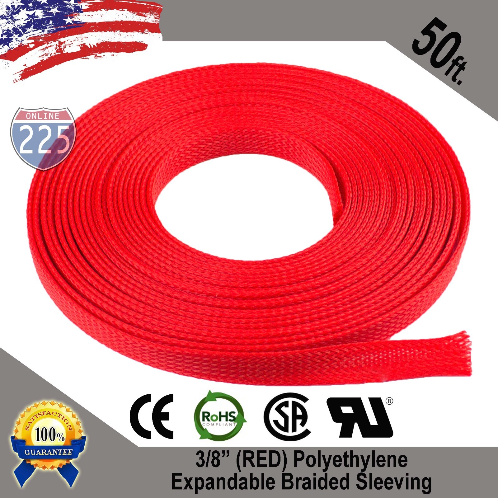 50 FT 3/8" Red Expandable Wire Cable Sleeving Sheathing Braided Loom Tubing US