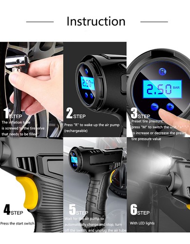 150 PSI Air Compressor Tire Inflator Fits Car Moto Bike Tires Air Pump Portable - Picture 7 of 12