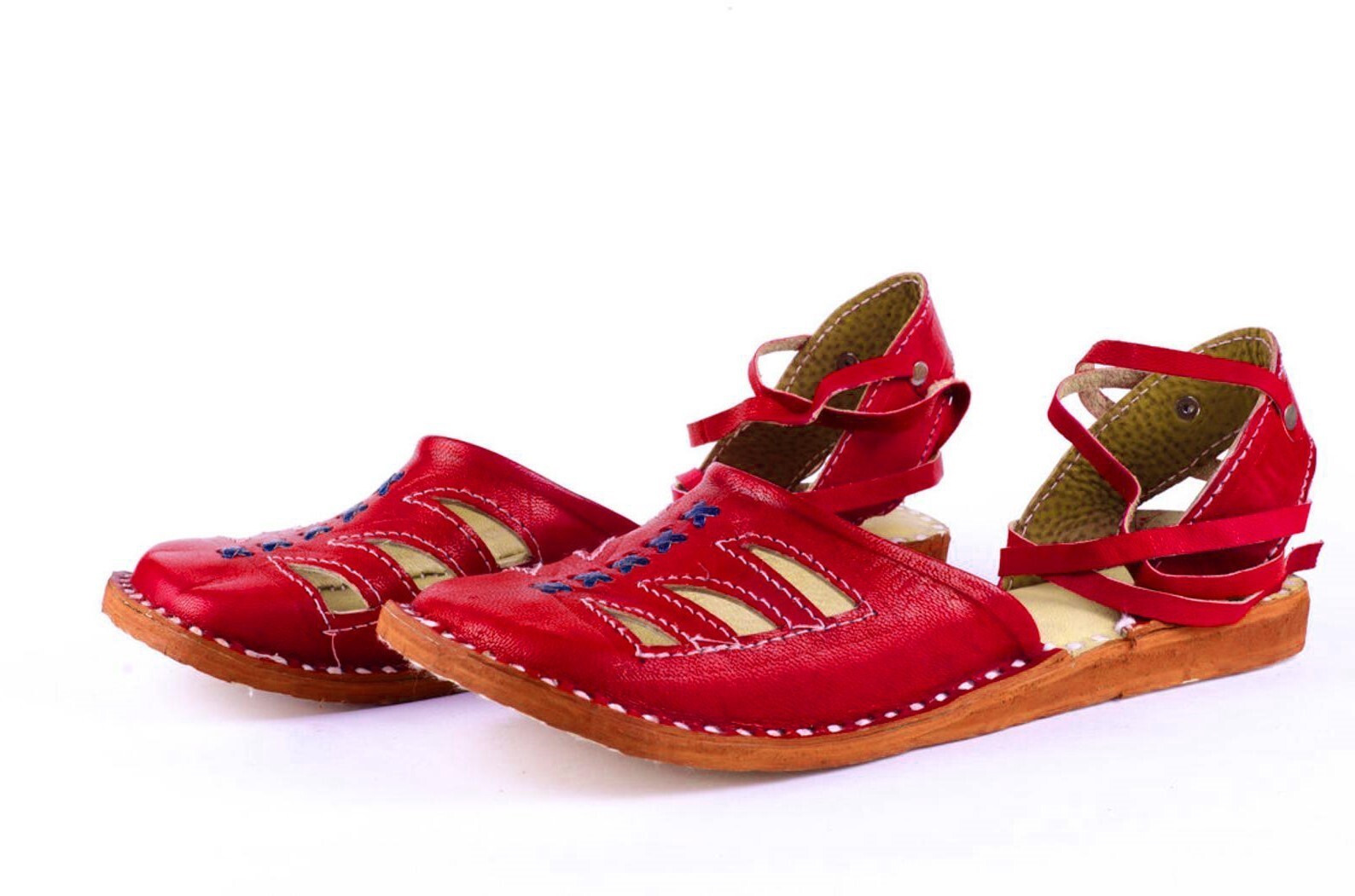 Women's Handmade Red Leather Indian Roman Mules Casual Sandals