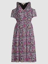 175 Michael Kors Black Floral Print Cold Shoulder Midi Dress Size S
