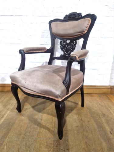 Antique Victorian carved salon chair - library reading armchair - bedroom chair - Picture 17 of 19