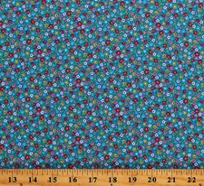 Cotton Flowers Multi-Color Floral on Blue Fabric Print by the Yard D143.13