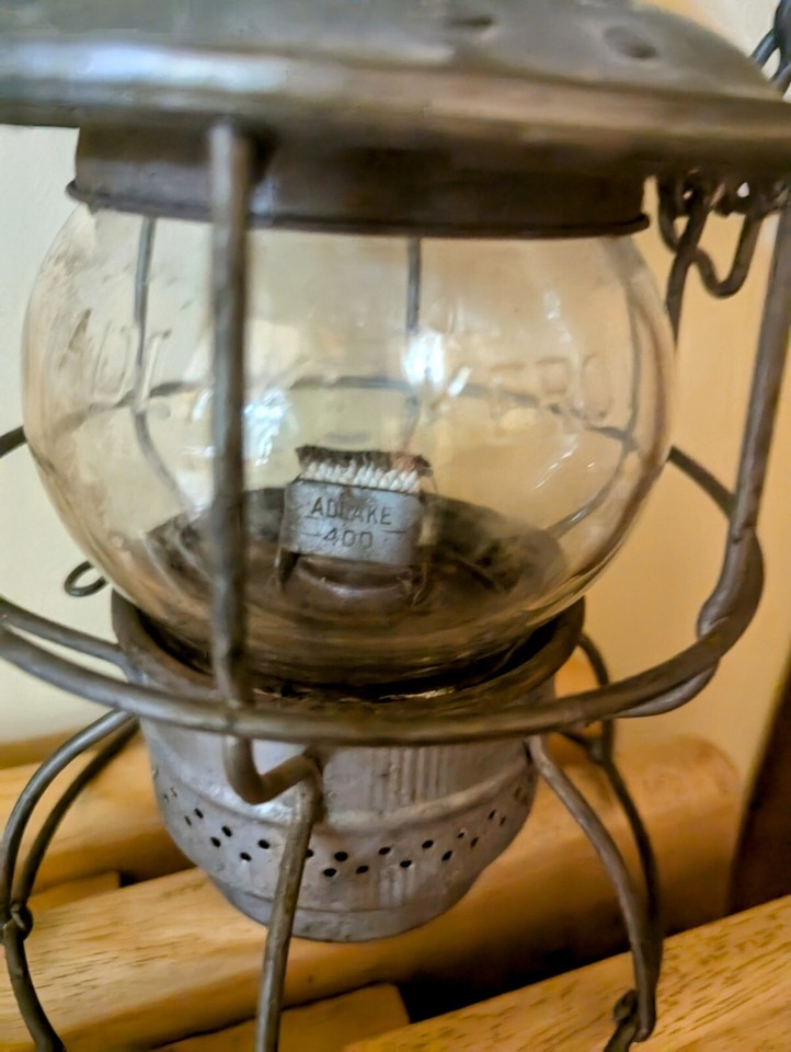 Antique Train Railroad Lantern Railway CPR HIRAM PIPER Wooden Handle 2