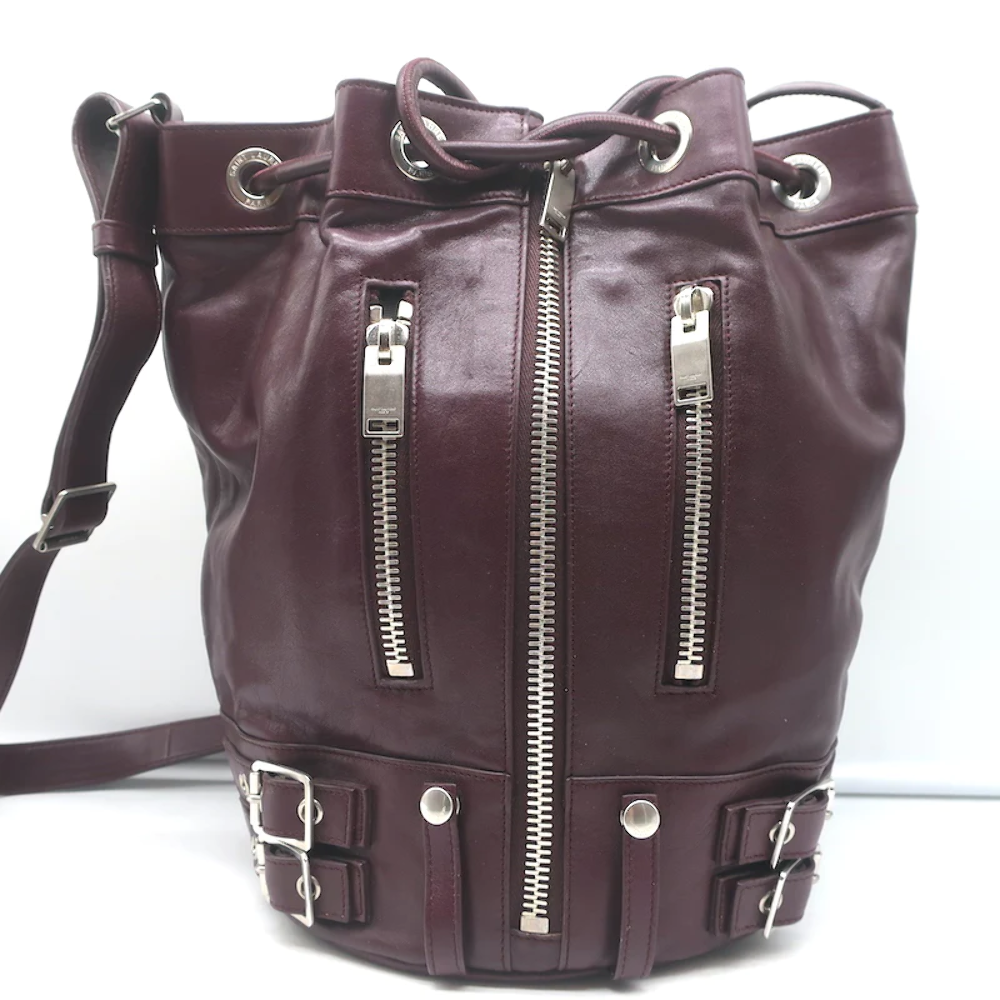 Saint Laurent Rider Bucket Bag Bordeaux Leather Medium