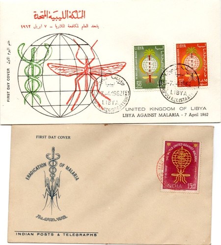 Libya + India Topic Malaria Mosquito 2 diff FDC Cover #b2011 - 第 1/1 張圖片