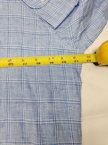 $228 Faherty Reserve Linen Mens Medium Long Sleeve Blue Plaid Button Up Shirt - Picture 4 of 7