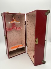 Vintage Red Metal Doll Trunk Carrying Case White Trim 6.5 x6.5 x12.75 1960 s