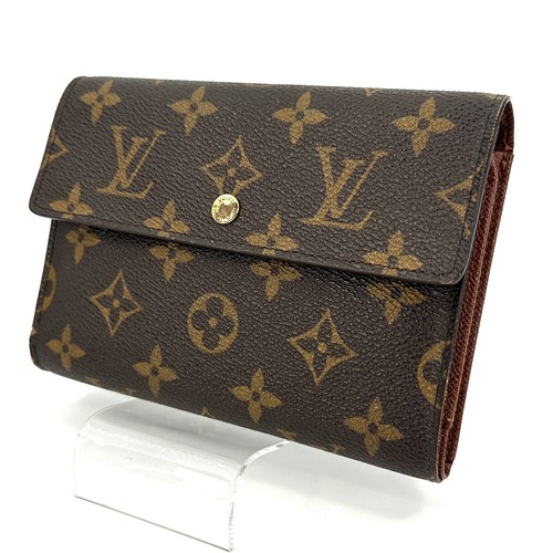 Louis-Vuitton Monogram Wallet Bifold Leather Brown Pass Case Made In FRACE Auth