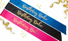 Birthday Babe Sash Metallic Gold Text Party Decoration 16th 18th 21st 30th Gift