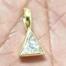 Moissanite 14k Triangle YELLOW GOLD PLATED Pendant SUN-SHINE LOOK 1.5Ct 18'"in