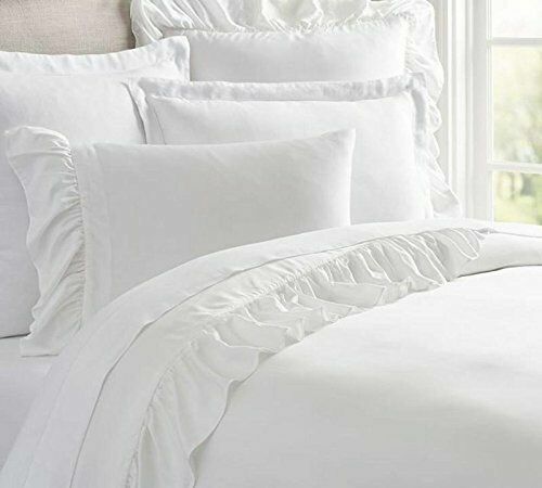 White Ruffled 3Pc Flat Sheet Pillow Case Pair 1000 Thread Count Egyptian Cotton