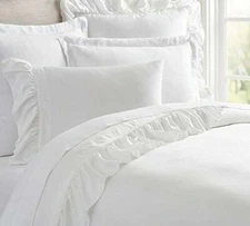White Ruffled 3Pc Flat Sheet Pillow Case Pair 1000 Thread Count Egyptian Cotton