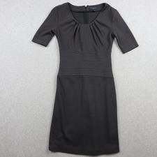 Banana Republic Dress Womens 0 Pleated Neck Sheath Gray Herringbone 1/2 Sleeve