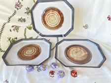 3 Vintage Marshall Studios Martz Pottery Hand Made Octagonal Dinner Plate Signed