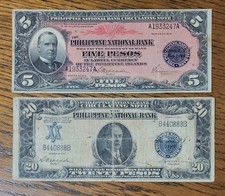Phillipines, amazin lot. 5 & 20 pesos. 1916-1921. USED, BUT RARE BANKNOTES.