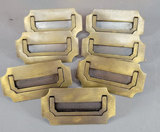 MODERN RECESSED FLAT FACE BRASS TONE DRAWER PULLS CABINET HARDWARE LOT 7 VINTAGE