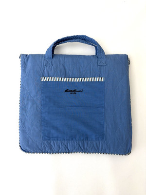 Eddie Bauer Vintage Picnic Travel Blanket Quilted Zips Up Blue Floral Handle