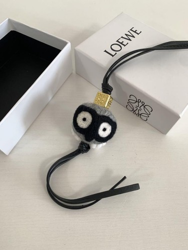 LOEWE Owl Charm Bag Charm Keychain in felt and calfskin Leather Gray with Box - Picture 3 of 12