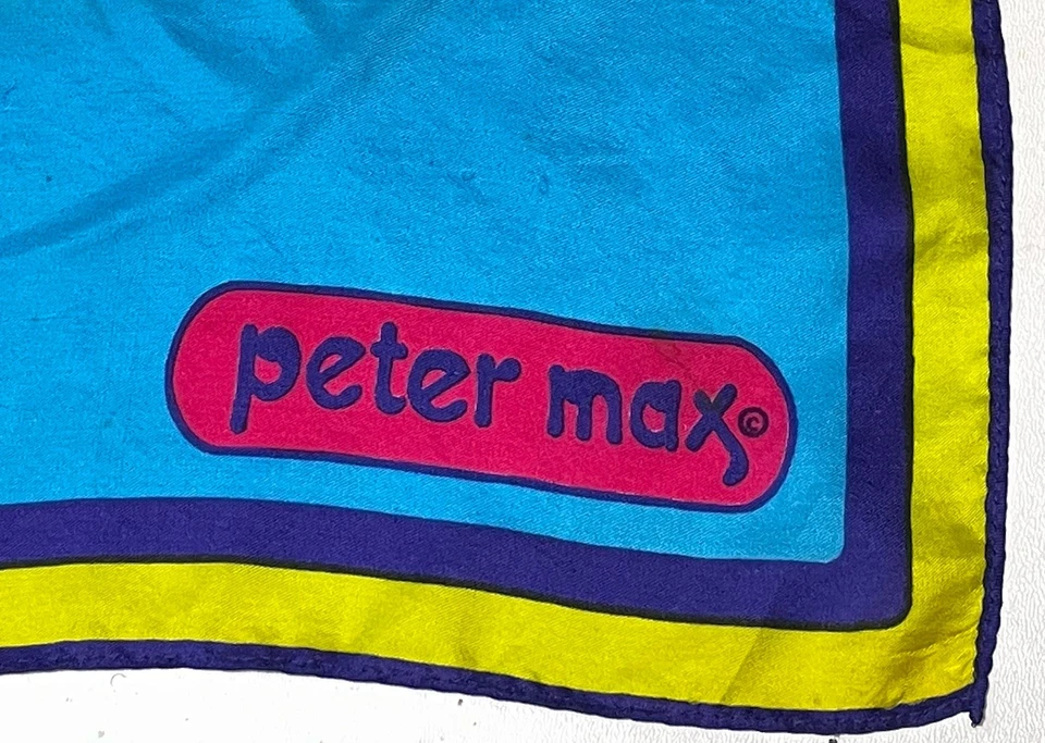 Винтажный шарф Peter Max из 100% шелка квадратный 21 x 21 дюйм мод хиппи ретро оригинальный - Изображение 2 из 4