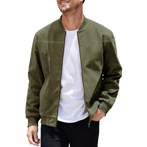 Herren Microsuede Bomberjacke Langarm Lockere Passform Reißverschluss Streetwear Bombermantel - Bild 10 von 19