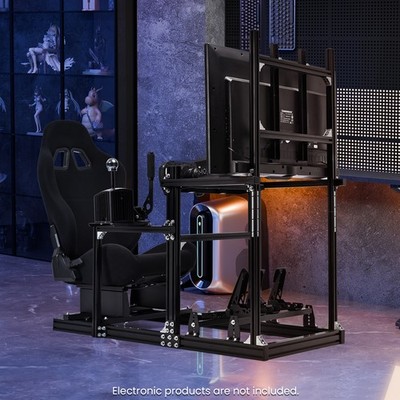 Minneer Aluminium Profil Racing Sim Cockpit mit Monitor Mount und Schwarzem Sitz