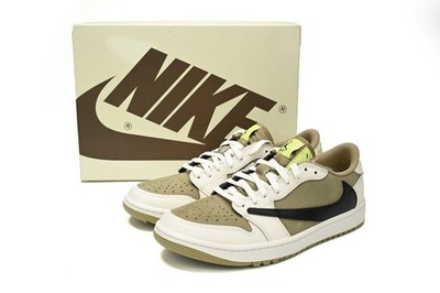 AJ1 Low Travis Scott Medium Olive White Green Vintage Retro Athletic Trainers