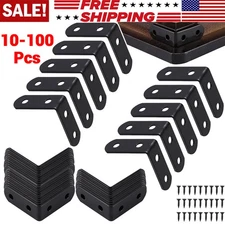 Black L-Shaped Bracket Corner Brace Stainless Steel 90° Right Angle W/ Screw Lot