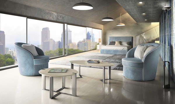Design Sofa Sessel Couch Polster Luxus Textil Couchen 1 Sitzer Blau Schalfzimmer-image