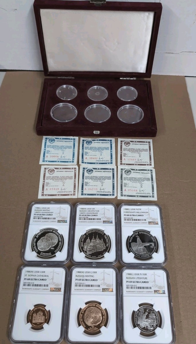 CCCP 1988 Proof Set 6 Coins Gold Platinum Palladium Silver