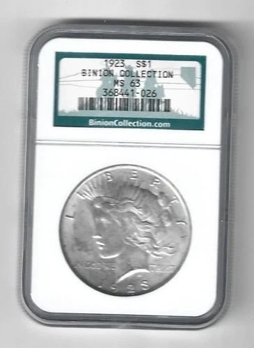 1923 Peace Silver Dollar from the Binion Collection / Hoard NGC MS 63