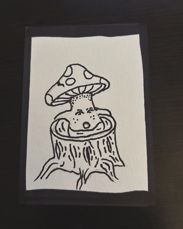 ACEO Original Print, Fantasy Mushroom, Ink