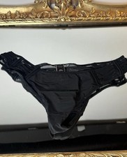 Victoria Secret NWOT Size M Sheer Cheekini Panties Black Lace Trim Nylon Sissy