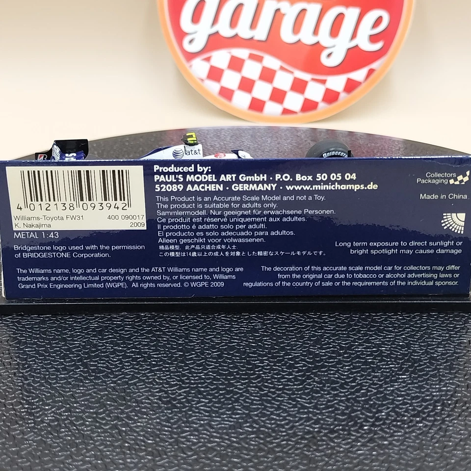 MINICHAMPS 1/43 Williams Toyota FW31 K. Nakajima 2009 #17 400090017 - Image 4 of 4