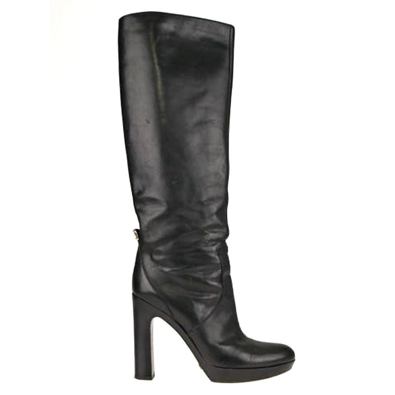 Gucci Black Leather Tall High Heel Platform knee high Boots  Designer sz EU 39.5