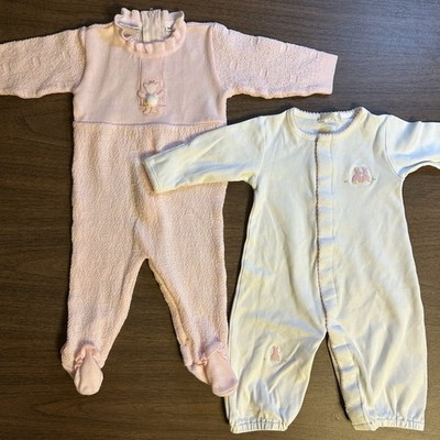 Lot Of 2 Baby Girl Pink & White Bunny Sleepers NB & 3M - Petit Ami & Kissy Kissy