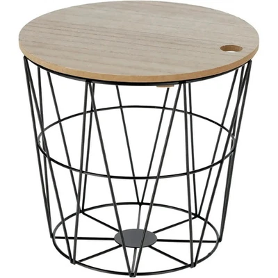 Kleiner Beistelltisch Aufbewahrungskorb mini Tisch Korb mit Deckel rund schwarz - Bild 1 von 3