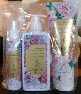 Nakery Beauty 3 piece Love In Bloom Perfume Face Body Hair Wash Butter FREE SHIP