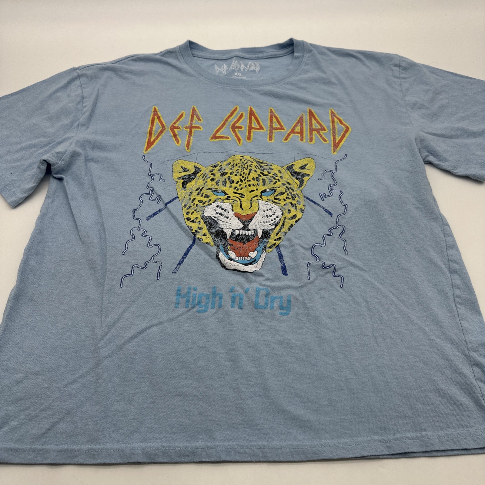 Def Leppard T-shirt Women 2XL Blue Graphic Print Logo 100% Cotton.#37084