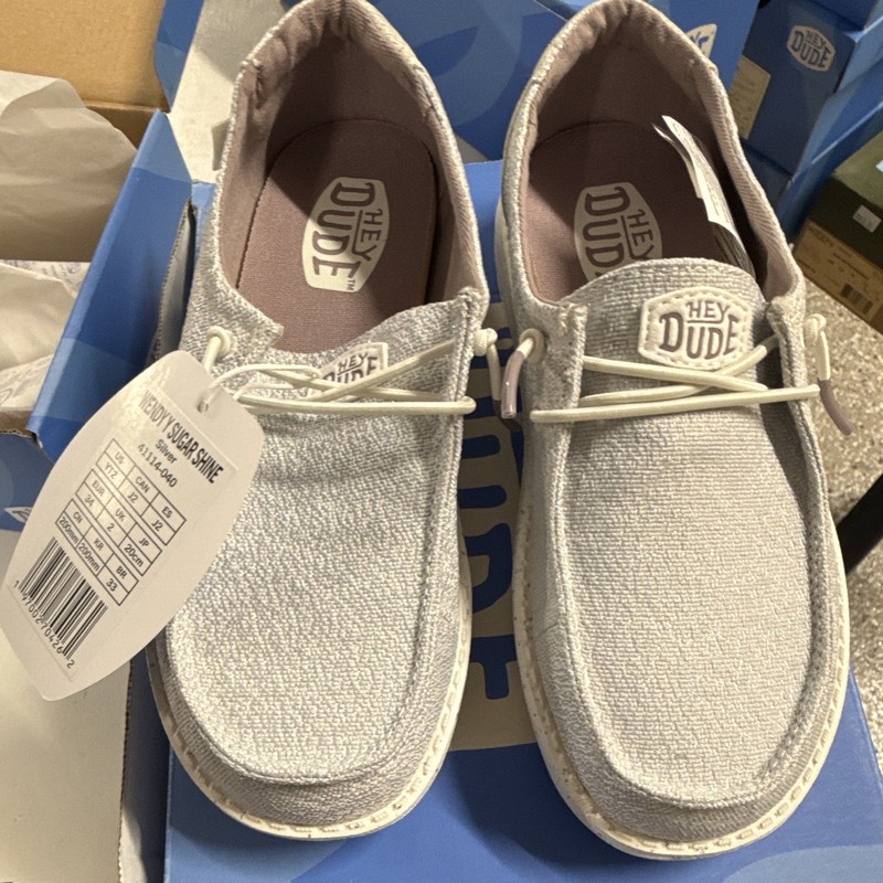 Hey Dude Wendy Youth Sugar Shine Silver Boat Shoe Fabric US YT2 EU 34 41114-040