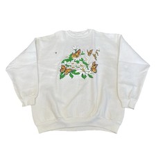 Vintage Sunflower Butterfly Crewneck Sweatshirt White 90s Nature L