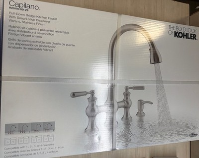 KOHLER Capilano 2-Handle Bridge Farmhouse Pull-Down Kitchen Faucet R21070-SD-VS