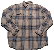 Carhartt Loose Fit Heavyweight Flannel Mens L/S Shirt M Plaid Blue Gray 105947