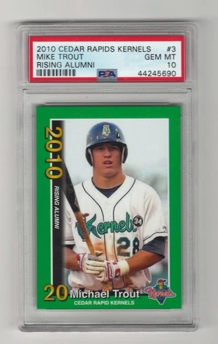 MIKE TROUT 2010 CEDAR RAPIDS KERNELS RISING ALUMNI GREEN  #3 PSA 10