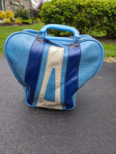 Don Carter Bowling Ball Bag Retro Stripe Blue Vinyl 1970's Vintage