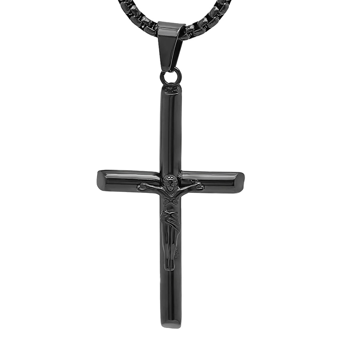 Colgante tubo crucifijo de acero inoxidable para hombre