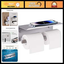 Double Toilet Paper Holder with Shelf - Wall Mount Stainless Steel Tissue Dispen